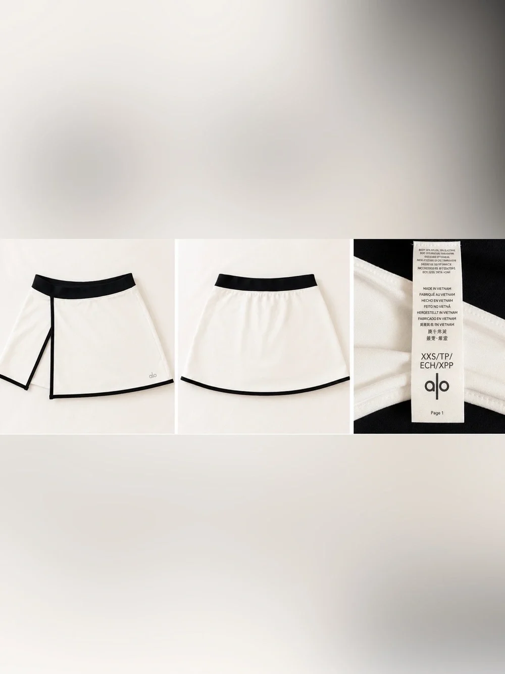 ALO Yoga White A-Line Skirt with Black Trim